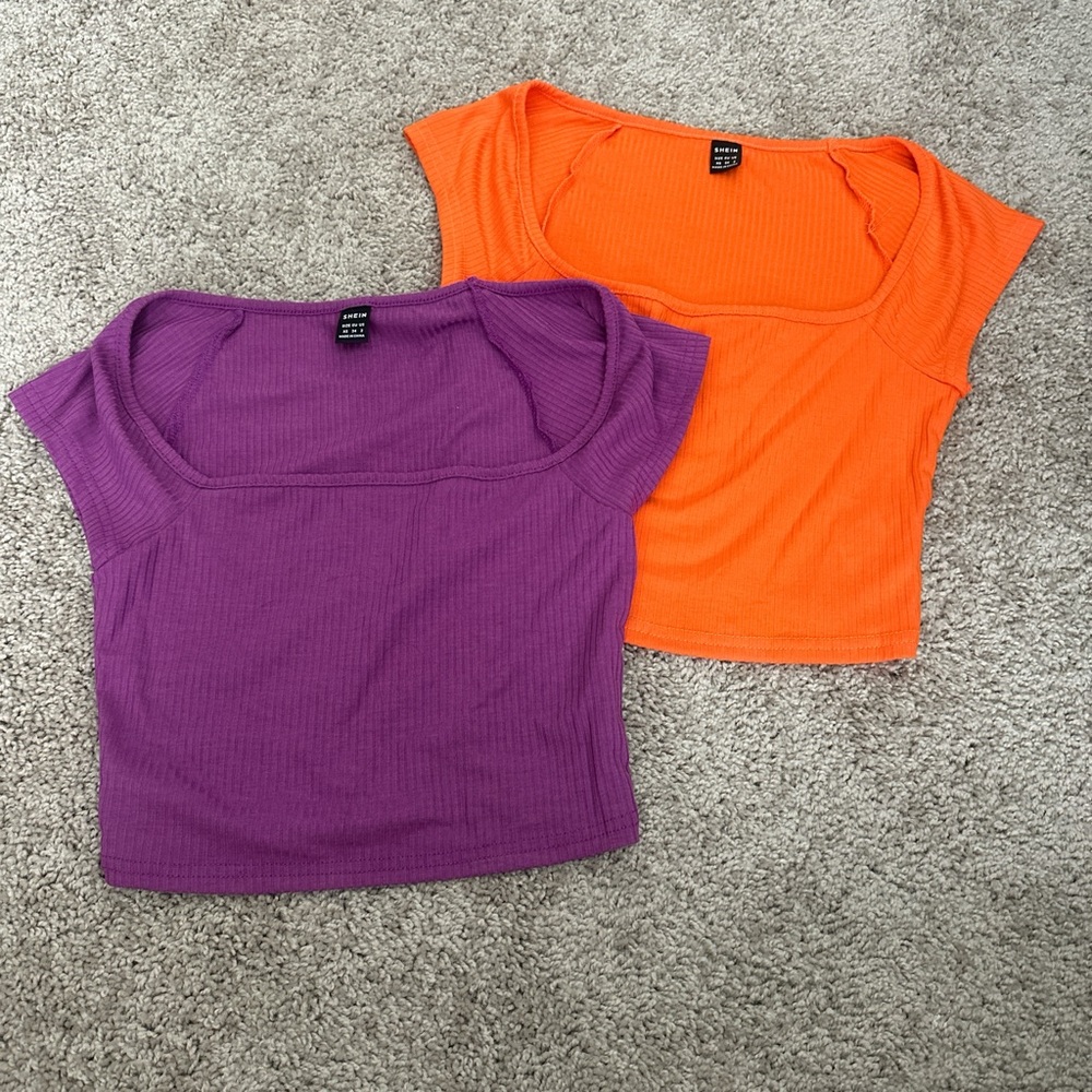Vibrant Ribbed Crop Tops in Purple and Orange